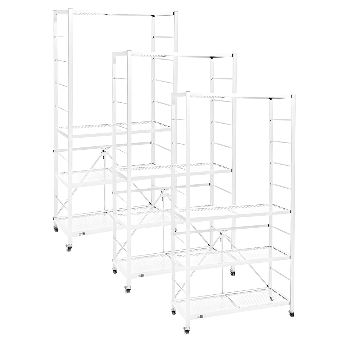 Origami 3 Pack Folding Steel Storage Rack, Adjustable Shelves, R2 Series, White - 415217