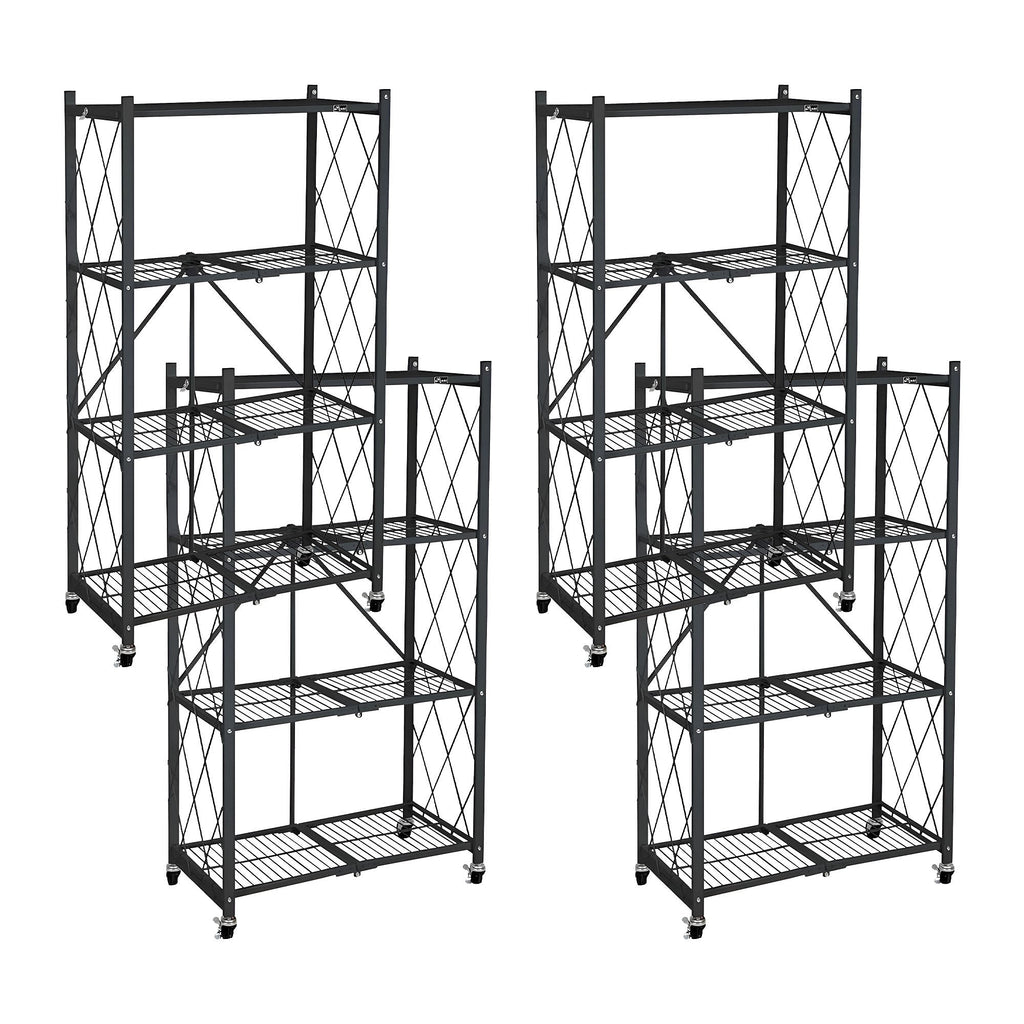Origami 4 Pack 4 Tier Folding Garage Shelves Heavy Duty Shelving with Wheels - 415228