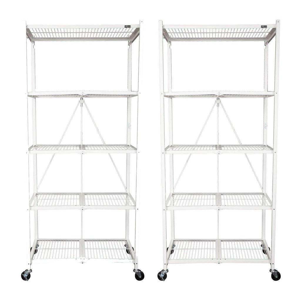Origami 2 Pack Large Wheeled 5-Shelf Folding Steel Wire Shelving Rack, White - 415233