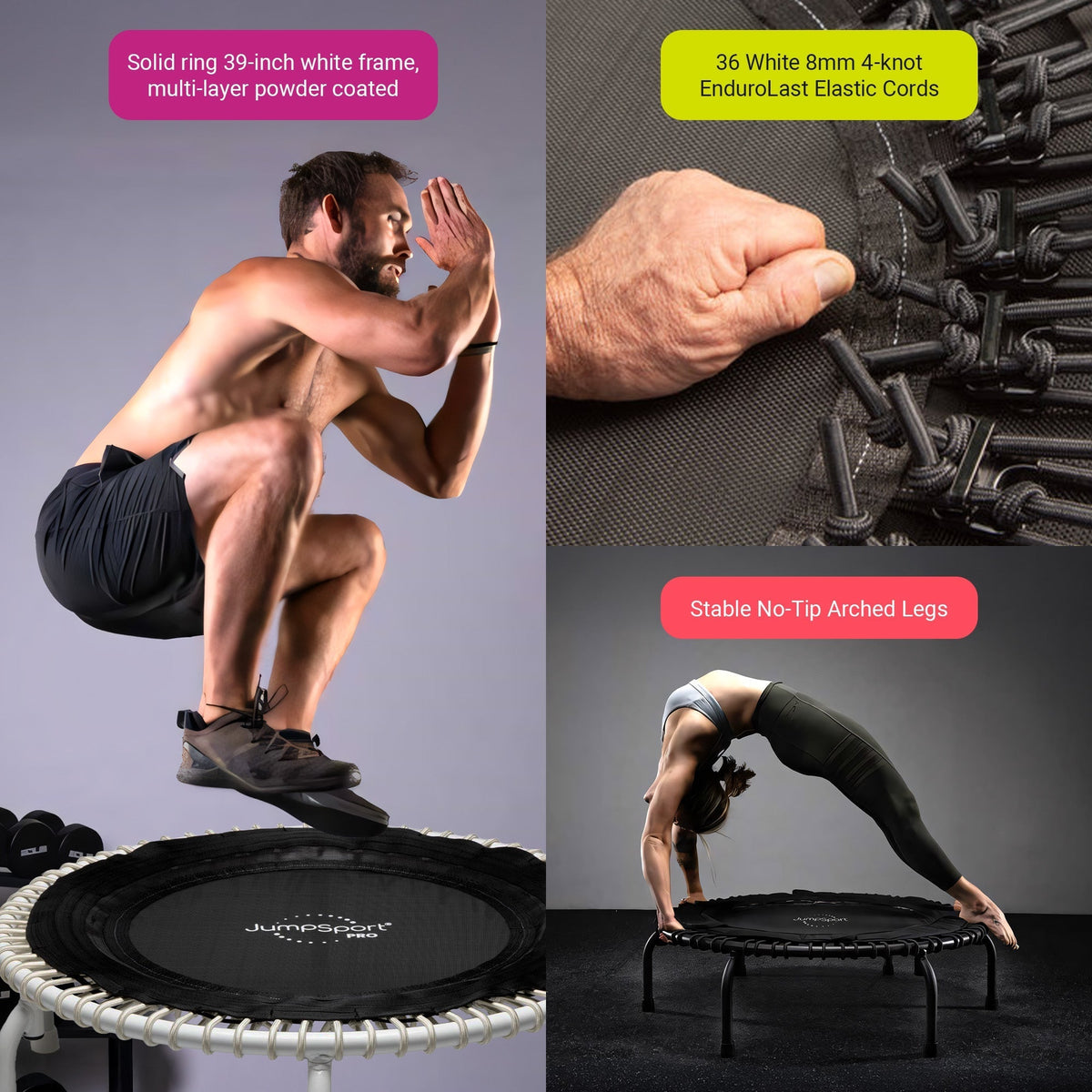 Disc-O-Bed JumpSport 350 PRO Fitness Trampoline, Cardio Workout Equipment, 39 Inch, Elevate - 415465