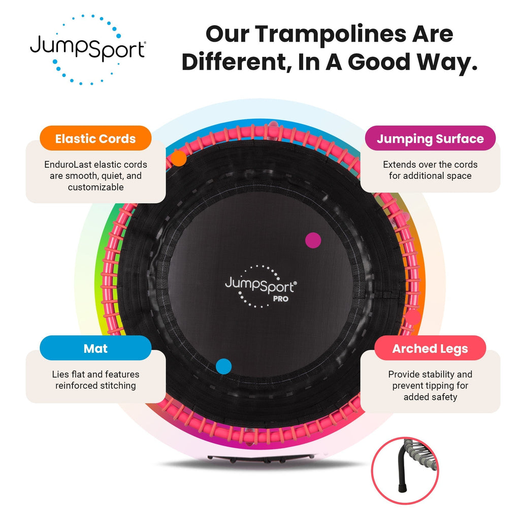 Disc-O-Bed JumpSport 350 PRO Fitness Trampoline, Cardio Workout Equipment, 39 Inch, Blossom - 415466