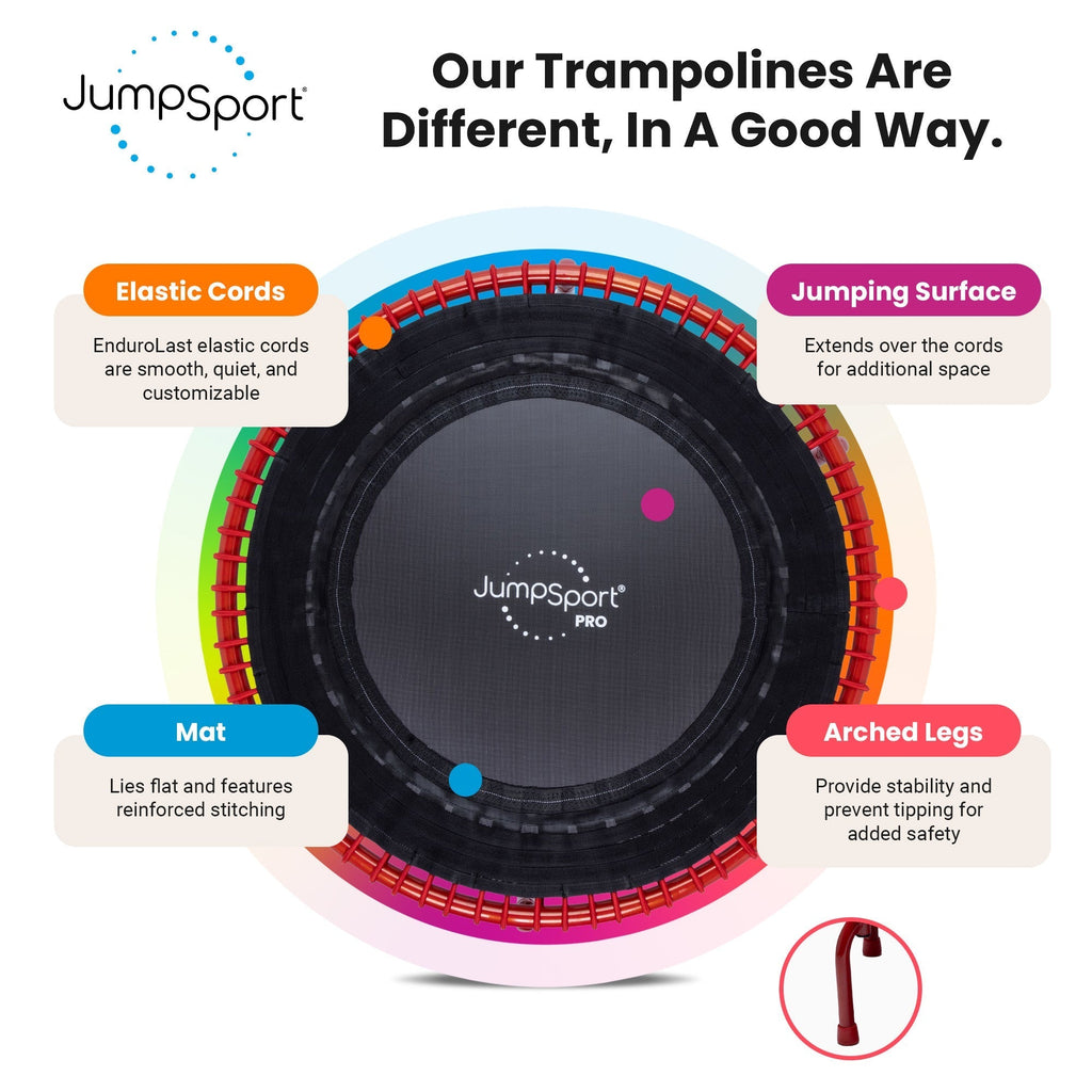 Disc-O-Bed JumpSport 350 PRO Fitness Trampoline, Cardio Workout Equipment, 39 Inch, Ignite - 415469