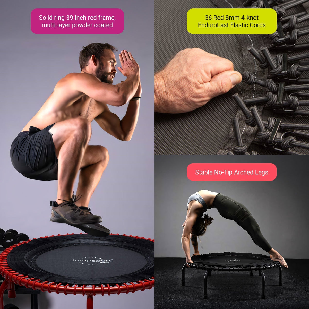 Disc-O-Bed JumpSport 350 PRO Fitness Trampoline, Cardio Workout Equipment, 39 Inch, Ignite - 415469