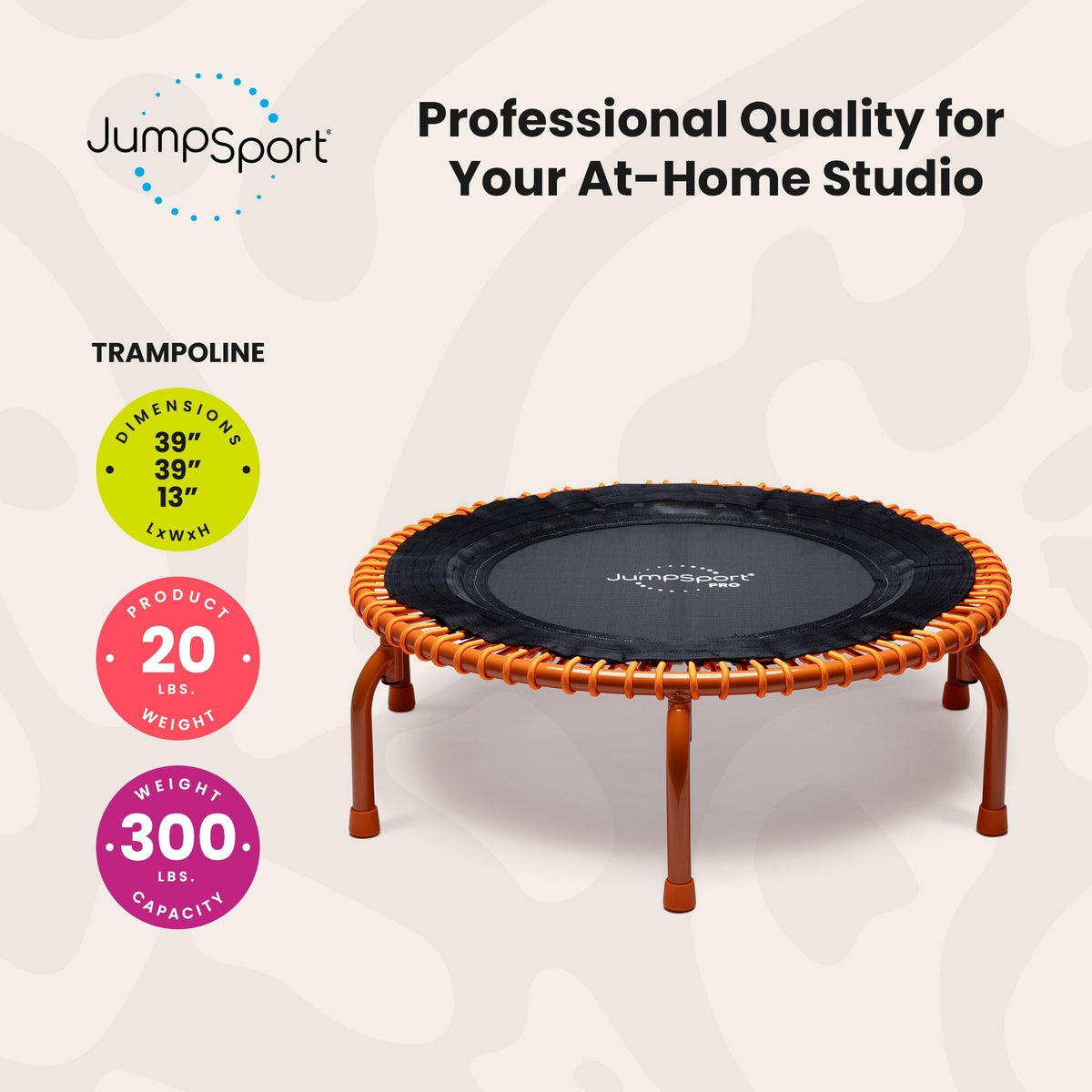 Disc-O-Bed JumpSport 350 PRO Fitness Trampoline, Cardio Workout Equipment, 39 Inch, Energize - 415471