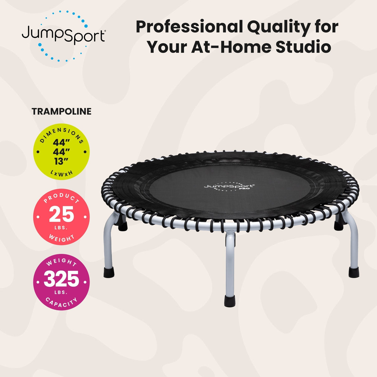 Disc-O-Bed JumpSport 44 Inch PRO Workout Rebounder for Adults 44" Fitness Trampoline, Black - 420675