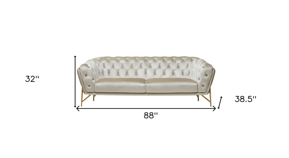Modway Furniture 88" Beige Velvet Sofa with Gold Legs - Luxurious Comfort, Elegant Design & Tufted Detailing for Your Home - 488828-HOMEROOTS