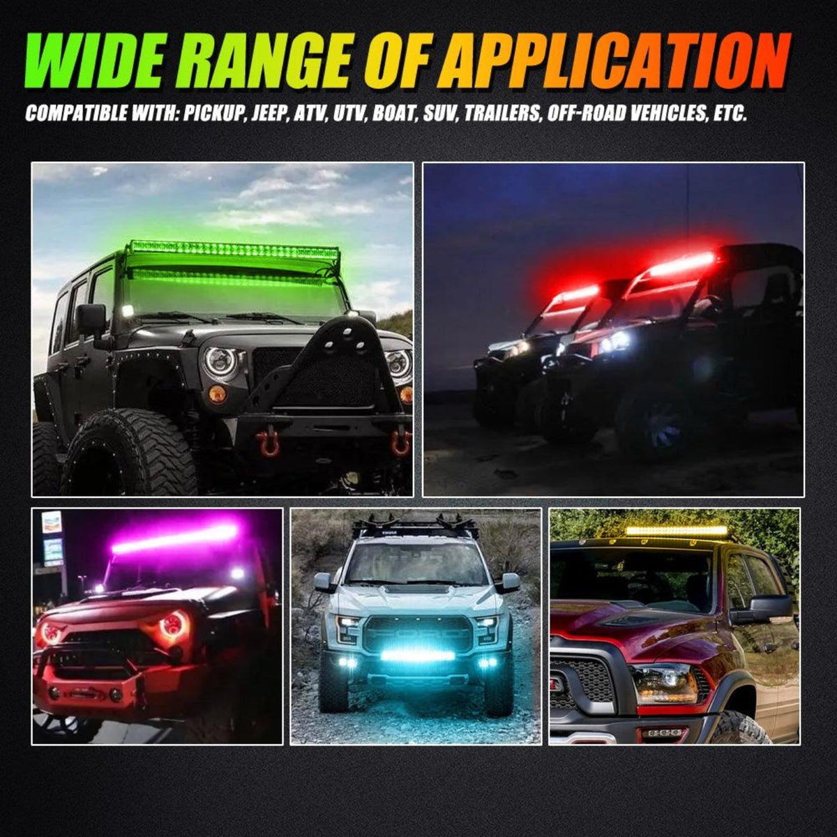 Auxbeam New 52 Inch V-PRO Series Curved RGBW Color Changing Off Road Led Light Bar & RGB LED Rock Light Set Combo - GP00009693