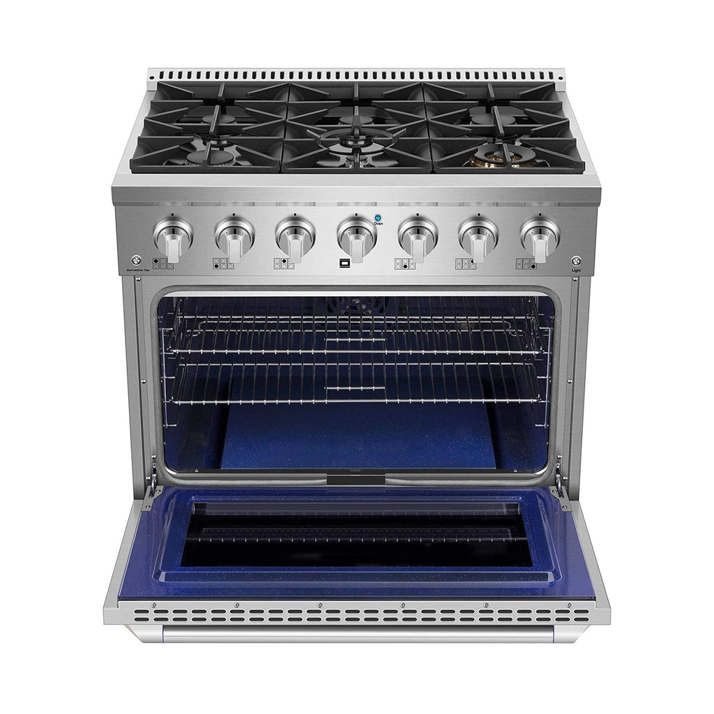 Combo Awoco 36” Freestanding 6 Burners Range with 36'' RH-S10-36E Under Cabinet Range Hood - JK36A1-T-NG+RH-S10-36E