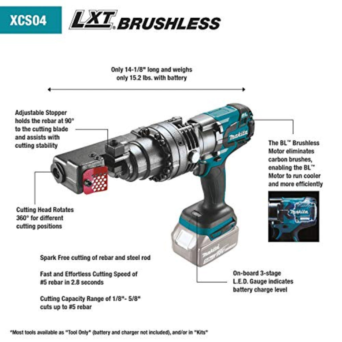Makita 18V LXT Lithium-Ion Brushless Cordless Rebar Cutter Kit (5.0Ah) - XCS04T1