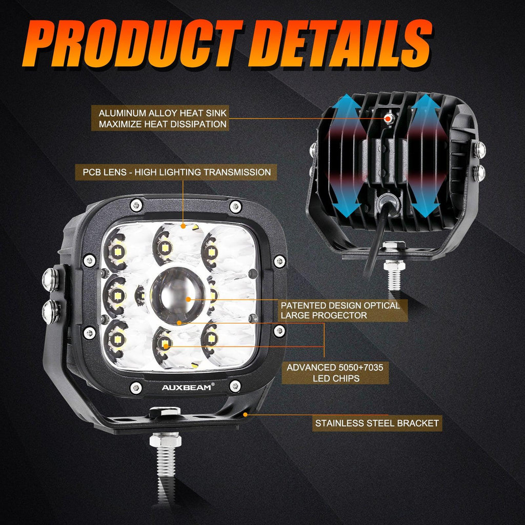 Auxbeam 6Pcs 5 Inch 110W White/Amber LED Pods Lights with Power Harness - GP00011283
