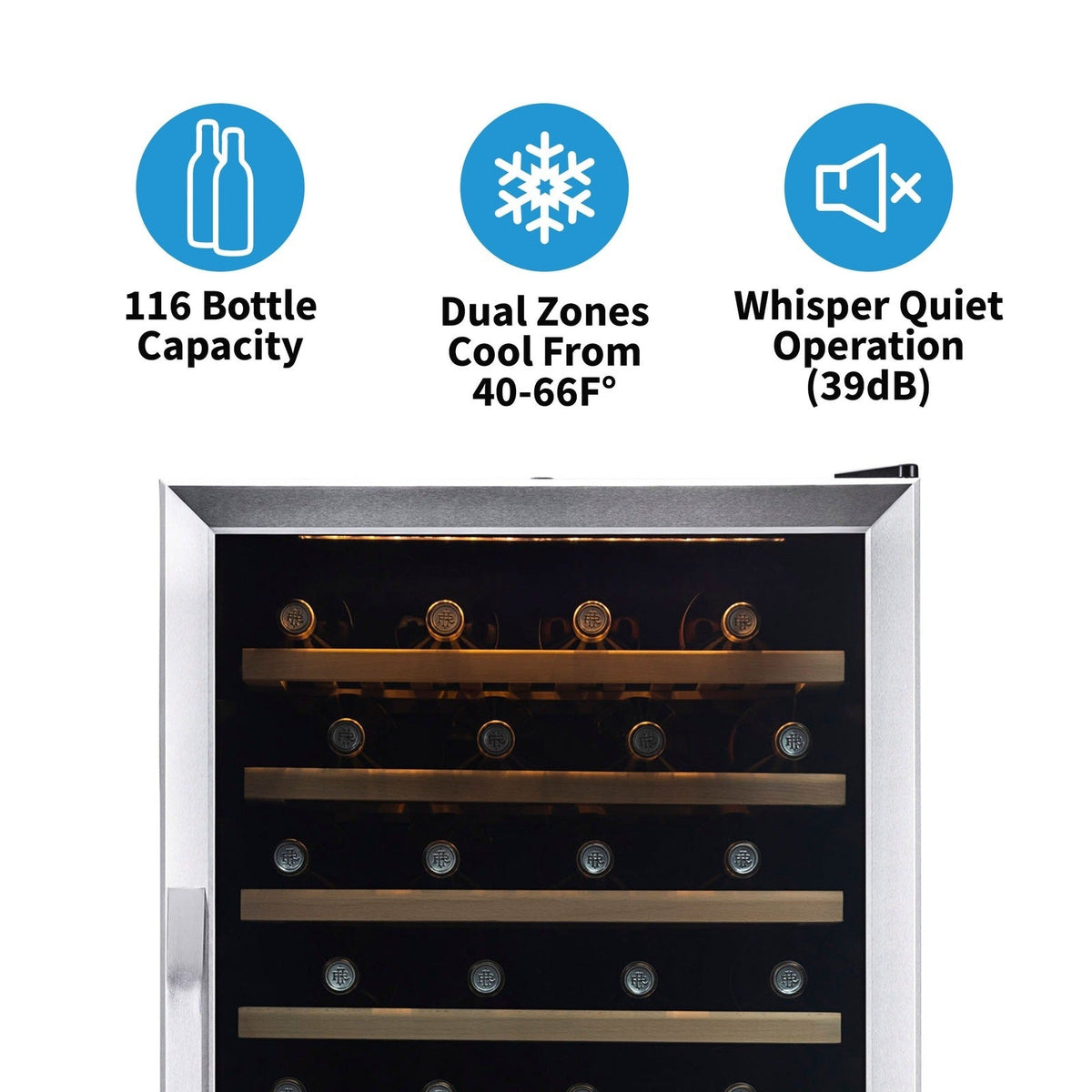 Newair - 27” 116-Bottle Dual-Zone Built-in Stainless Steel Wine Cooler (AWR-1160DB)