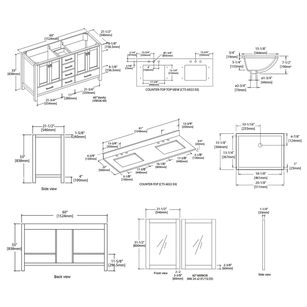 Blossom Geneva 60″ Bathroom Vanity - V8026 60 01