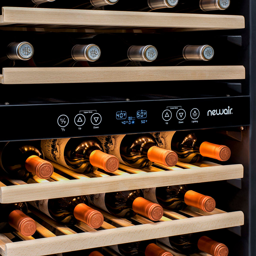 Newair - 27” 160-Bottle Dual-Zone Built-in/Freestanding Stainless Steel Wine Fridge (AWR-1600DB) - w/ Smooth Rolling Shelves