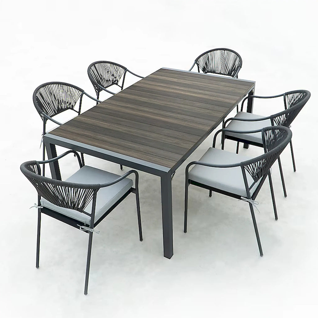 Deko Living 6 Piece Seating Black Outdoor Patio Dining Chairs and Table Set  - COP30803