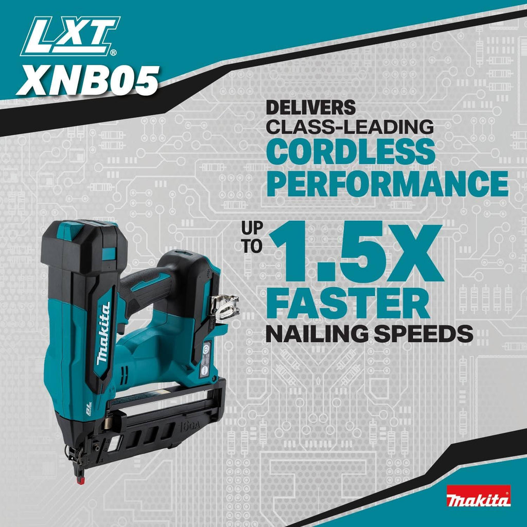 Makita 18V LXT Lithium-Ion Brushless Cordless 2-1/2" Straight Finish Nailer, 16 Ga. (Tool Only) - XNB05Z