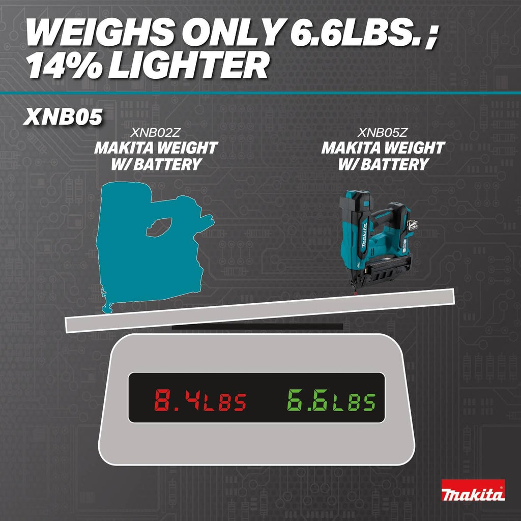 Makita 18V LXT Lithium-Ion Brushless Cordless 2-1/2" Straight Finish Nailer, 16 Ga. (Tool Only) - XNB05Z