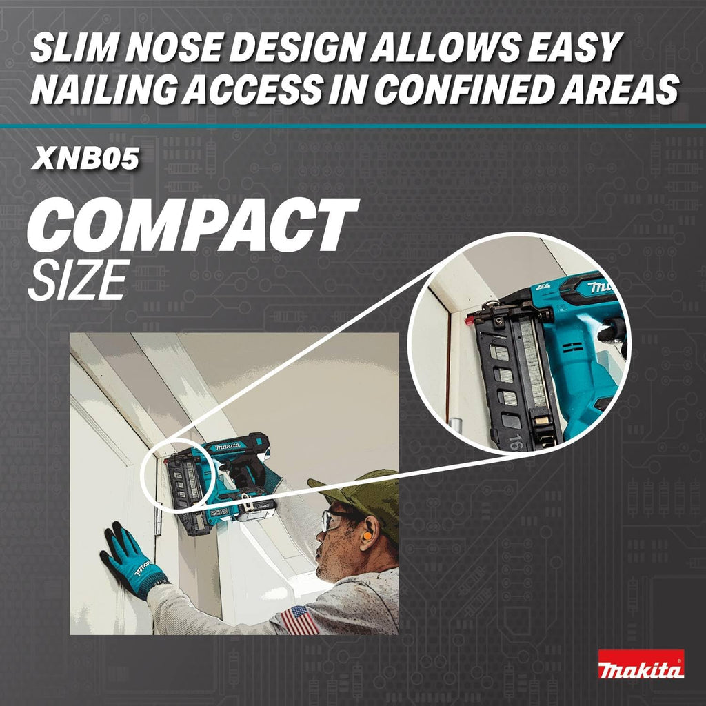 Makita 18V LXT Lithium-Ion Brushless Cordless 2-1/2" Straight Finish Nailer, 16 Ga. (Tool Only) - XNB05Z