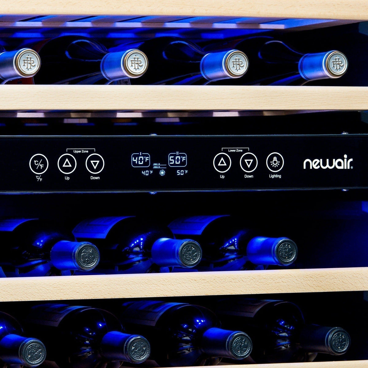Newair - 24” 46-Bottle Dual-Zone Built-in/Freestanding Wine Cooler (AWR-460DB) - Stainless Steel w/ Beech Wood Shelves