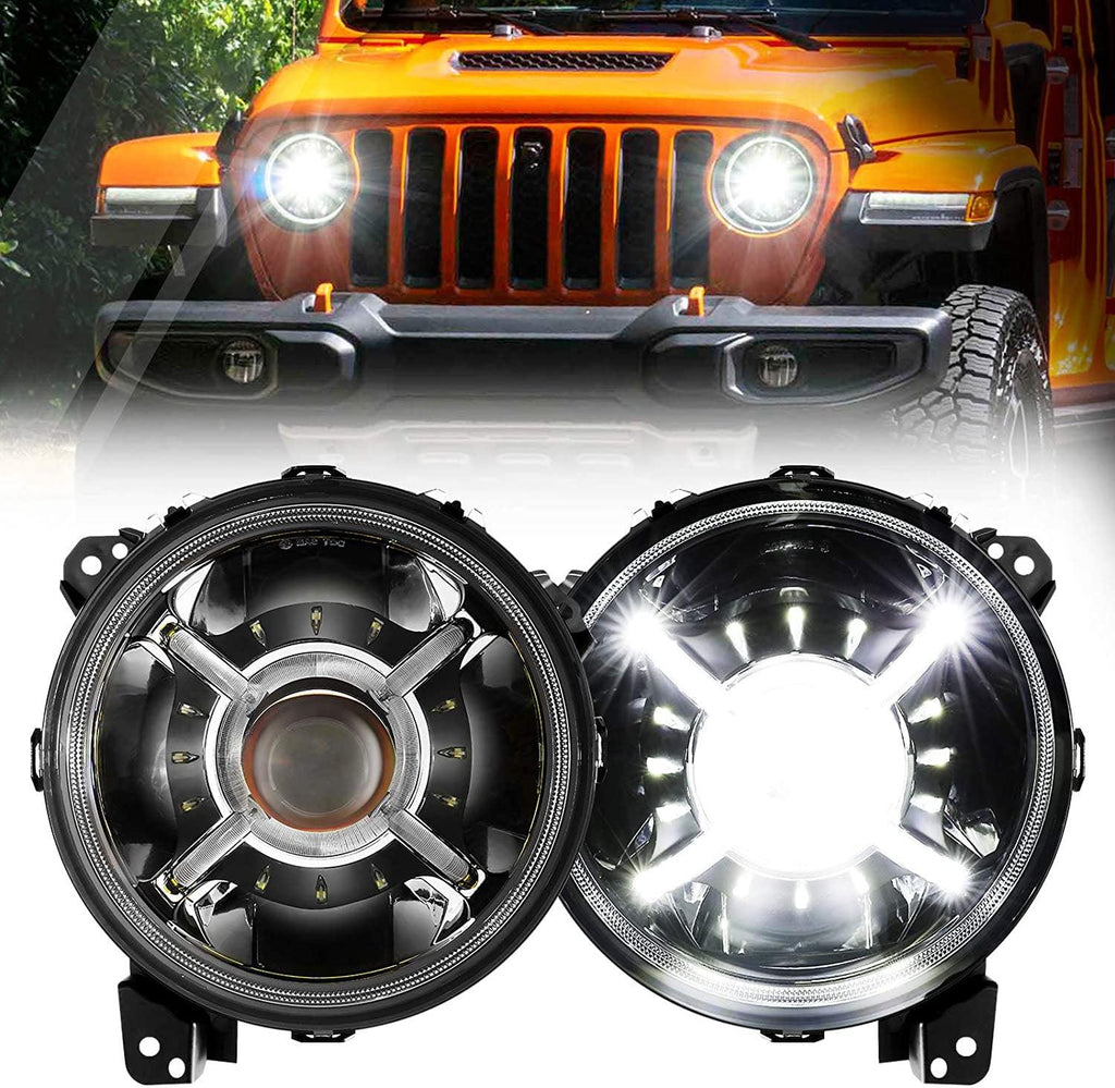 Auxbeam (2pcs/set) 9'' Round  100W LED light with Hi-Lo Beam & DRL for 2018-2022 Jeep Wrangler JL, 2019-2022 Gladiator JT - QP005944