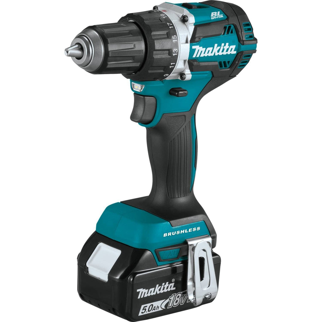 Makita 18V LXT Lithium-Ion Compact Brushless Cordless 1/2" Driver-Drill Kit, 2-speed, var. spd., L.E.D. Light, bag (5.0Ah) - XFD12T