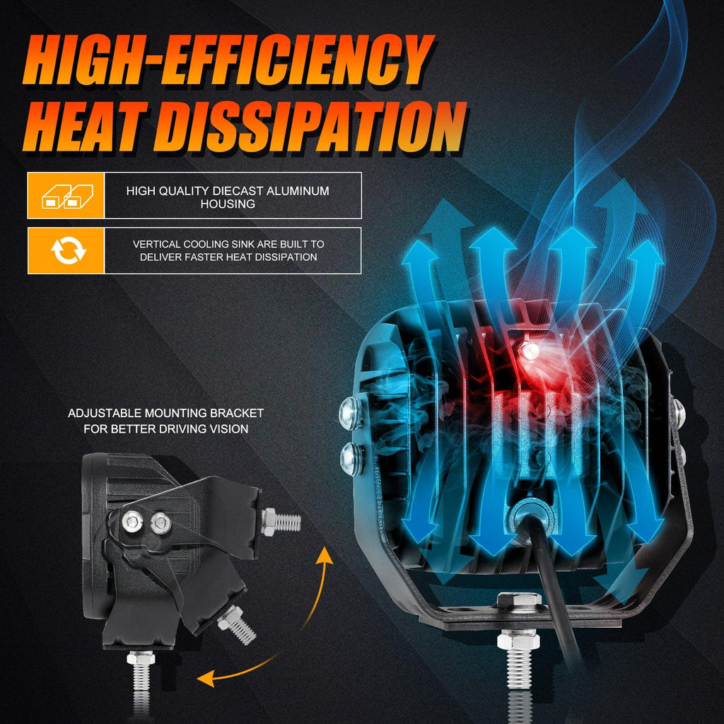 Auxbeam 6Pcs 5 Inch 110W White/Amber LED Pods Lights with Power Harness - GP00011283