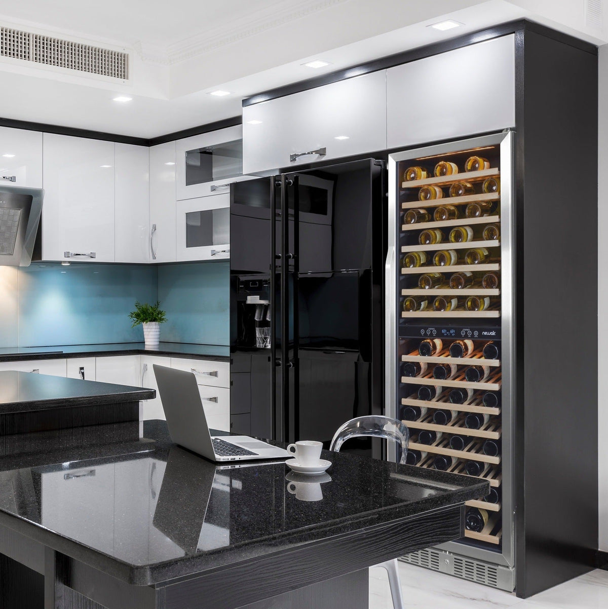 Newair - 27” 160-Bottle Dual-Zone Built-in/Freestanding Stainless Steel Wine Fridge (AWR-1600DB) - w/ Smooth Rolling Shelves
