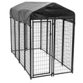 Lucky Dog Uptown Large Outdoor Covered Kennel Secure Fenced Pet Dog Crate, Black - 90333