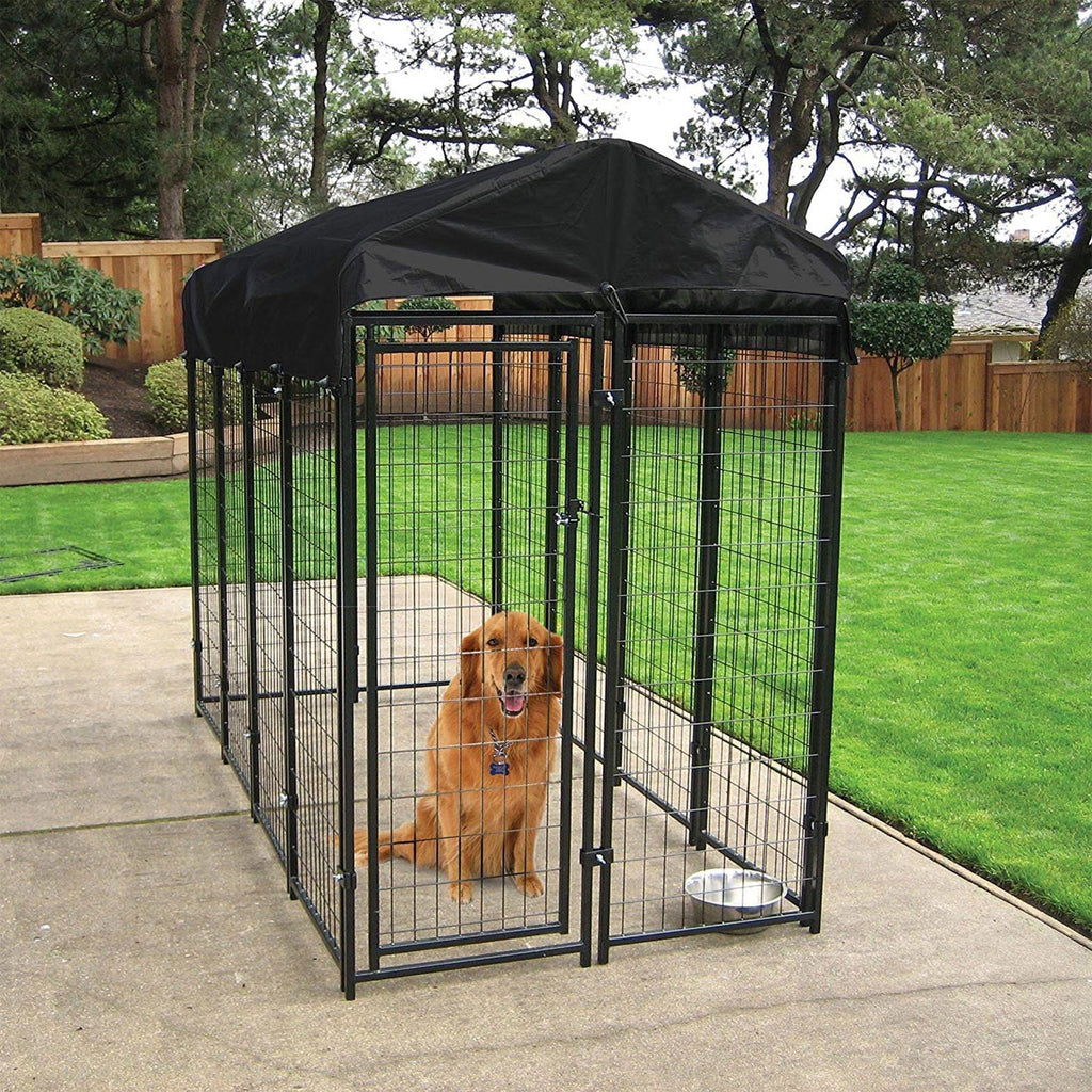 Lucky Dog Uptown Large Outdoor Covered Kennel Secure Fenced Pet Dog Crate, Black - 90333