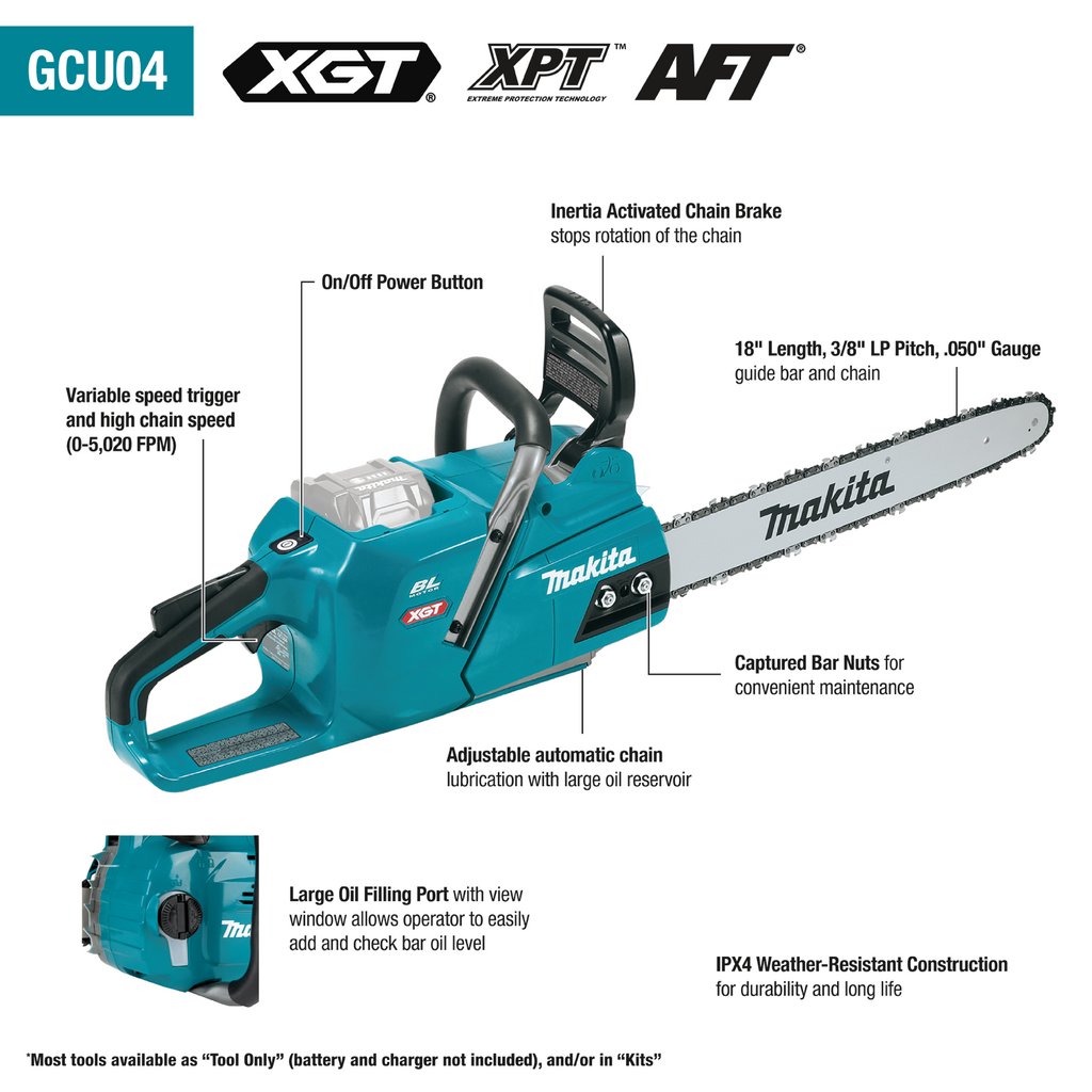 Makita 40V MAX XGT Brushless Cordless 18" Chain Saw Kit (5.0Ah) - GCU04T1