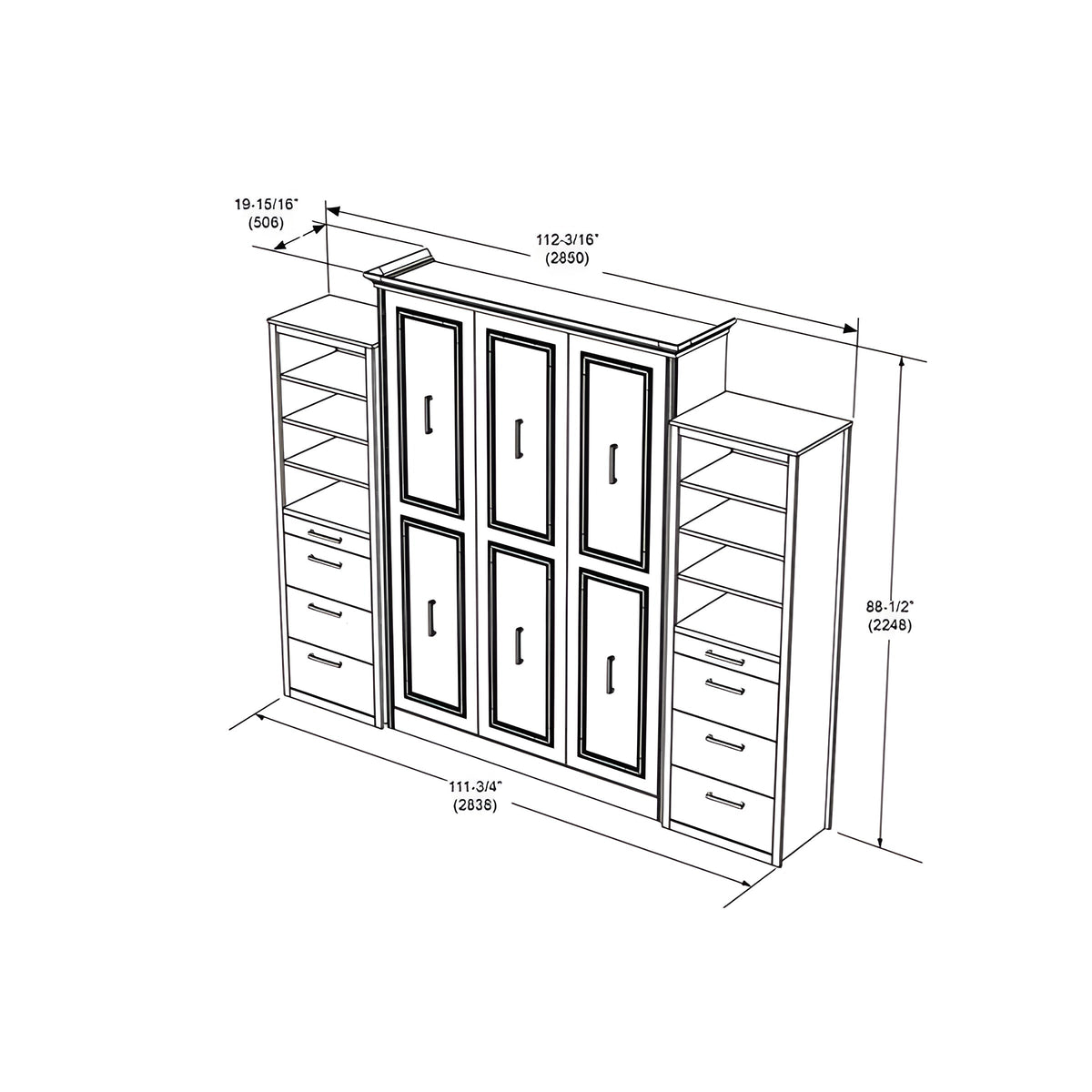 Queen Murphy Bed w/ Storage Cabinets, White by Leto Muro