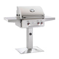 AOG American Outdoor Grill Natural Gas 24-Inch T-Series 2-Burner Grill w/ Side Burner, Rotisserie Backburner and High Performance Rotisserie Kit on Pedestal - 24NPT