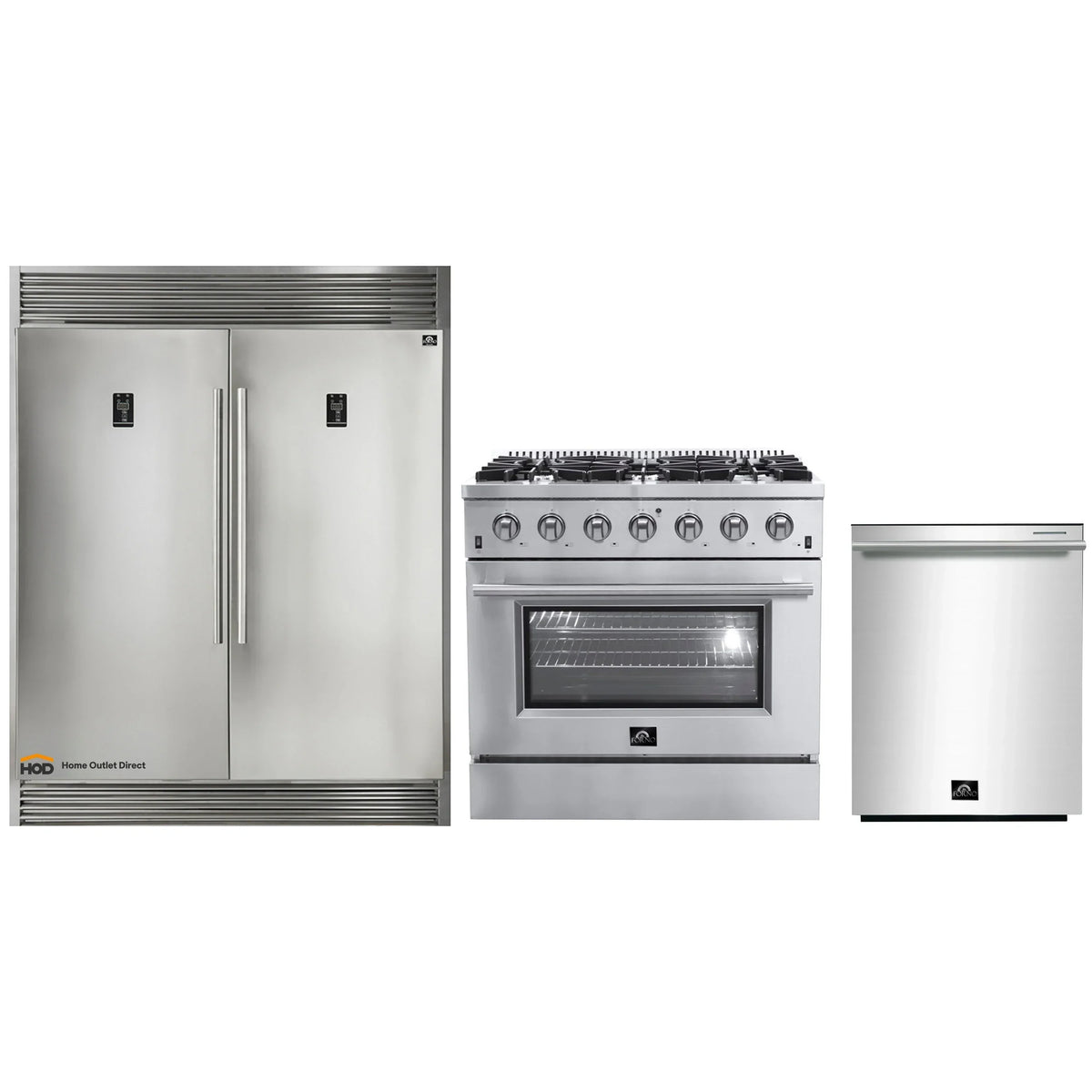 Forno 3-Piece Appliance Package - 36-Inch Gas Range, Pro-Style Refrigerator, and Dishwasher in Stainless Steel - AP3-60S-6244-36