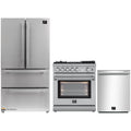 Forno 3-Piece Appliance Package - 30-Inch Gas Range with Air Fryer, French Door Refrigerator, and Dishwasher in Stainless Steel - AP3-6276-30