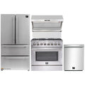 Forno 4-Piece Appliance Package - 36-Inch Dual Fuel Range, Refrigerator, Wall Mount Hood with Backsplash, & 3-Rack Dishwasher in Stainless Steel - AP4-6156-36
