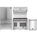 Forno 4-Piece Pro Appliance Package - 48-Inch Dual Fuel Range, 36-Inch French Door Refrigerator, Wall Mount Hood with Backsplash, & Dishwasher in Stainless Steel - AP4-6187-48
