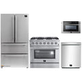 Forno 4-Piece Appliance Package - 36-Inch Gas Range, Refrigerator, 24-Inch Microwave Drawer, & 3-Rack Dishwasher in Stainless Steel - AP4-6244-36-MWD