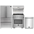 Forno 4-Piece Pro Appliance Package - 30-Inch Gas Range, French Door Refrigerator, Wall Mount Hood with Backsplash, and Dishwasher in Stainless Steel - AP4-6260-30