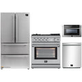 Forno 4-Piece Appliance Package - 30-Inch Gas Range with Air Fryer, Refrigerator, 24-Inch Microwave Drawer, & 3-Rack Dishwasher in Stainless Steel - AP4-6276-30-MWD