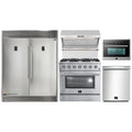 Forno 5-Piece Appliance Package - 36-Inch Gas Range, 60-Inch Pro-Style Refrigerator, Wall Mount Hood with Backsplash, 24-Inch Microwave Oven, & 3-Rack Dishwasher in Stainless Steel - AP5-60S-6244-36-MWO