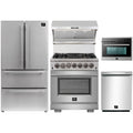 Forno 5-Piece Pro Appliance Package - 30-Inch Dual Fuel Range, Refrigerator, Wall Mount Hood with Backsplash, 24-Inch Microwave Oven, & 3-Rack Dishwasher in Stainless Steel - AP5-6187-30-MWO