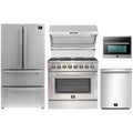Forno 5-Piece Pro Appliance Package - 36" Dual Fuel Range, 36" Refrigerator, Wall Mount Hood with Backsplash, 24-Inch Microwave Drawer, and Dishwasher in Stainless Steel - AP5-6187-36-MWD