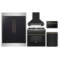 Forno 5-Piece Appliance Package - 36-Inch Gas Range, Wall Mount Range Hood, 60-Inch Refrigerator, Dishwasher, and 24-Inch Microwave Drawer in Black with Antique Brass Handle - AP5-6244-36BLK-5095-60MG-MD24