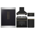 Forno 5-Piece Appliance Package - 36-Inch Gas Range, Wall Mount Range Hood, 60-Inch Refrigerator, Dishwasher, and 30-Inch Microwave Drawer in Black with Antique Brass Handle - AP5-6244-36BLK-5095-60MG-MD30