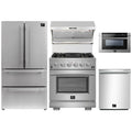 Forno 5-Piece Pro Appliance Package - 30-Inch Gas Range, Refrigerator, Wall Mount Hood with Backsplash, 24-Inch Microwave Drawer, & 3-Rack Dishwasher in Stainless Steel - AP5-6260-30-MWD