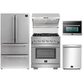 Forno 5-Piece Pro Appliance Package - 30-Inch Gas Range, 36-Inch Refrigerator Wall Mount Hood with Backsplash, 24-Inch Microwave Oven, & 3-Rack Dishwasher in Stainless Steel - AP5-6260-30-MWO