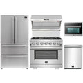 Forno 5-Piece Pro Appliance Package - 36-Inch Gas Range, Refrigerator, Wall Mount Hood with Backsplash, 24-Inch Microwave Oven, & 3-Rack Dishwasher in Stainless Steel - AP5-6260-36-MWO