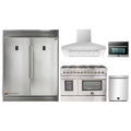 Forno 5-Piece Appliance Package - 48-Inch Dual Fuel Range, 60-Inch Pro-Style Refrigerator, Wall Mount Hood, 24-Inch Microwave Oven, & 3-Rack Dishwasher in Stainless Steel - APD5-6156-48-H-MWO