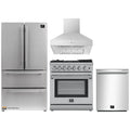 Forno 4-Piece Appliance Package - 30-Inch Dual Fuel Range with Air Fryer, Refrigerator, Wall Mount Hood, & 3-Rack Dishwasher in Stainless Steel - APR4-6196-30-H