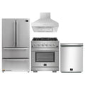 Forno 4-Piece Pro Appliance Package - 30-Inch Gas Range, 36-Inch Refrigerator Wall Mount Hood, & 3-Rack Dishwasher in Stainless Steel - APR4-6260-30-H