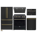 Forno 5-Piece Appliance Package - 30-Inch Electric Range, Under Cabinet Range Hood, French Door Refrigerator, Dishwasher, and 30-Inch Microwave Drawer in Black with Antique Brass Trim - APR5-6012-30BLK-MWD30